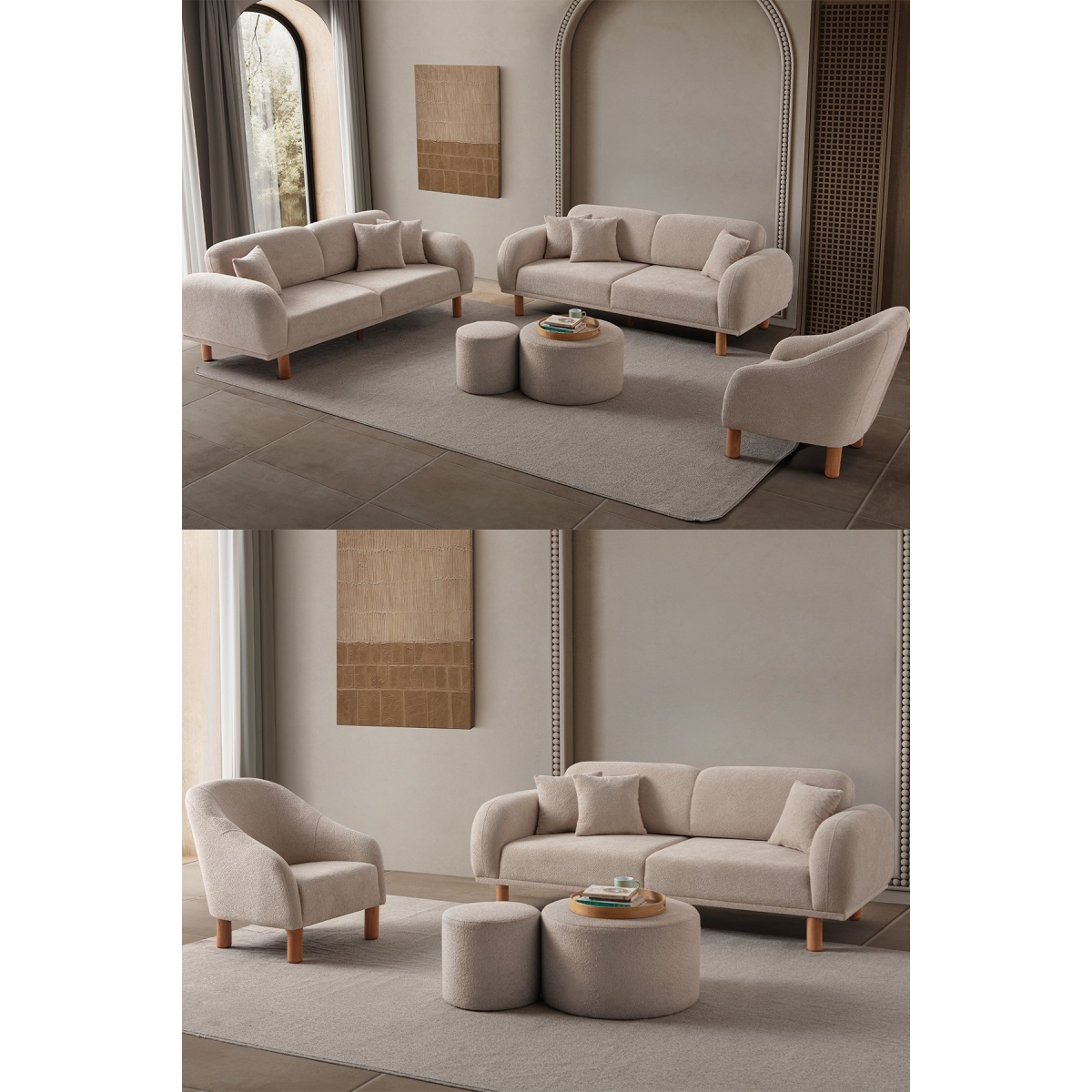 EDSY HOME Regnum Koltuk Takımı 3+3+1 Krem Renk - Görsel 9