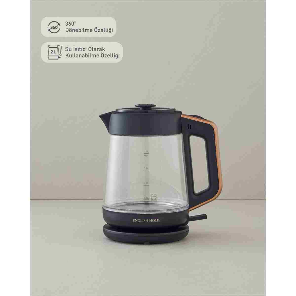 English Home CMK 6001 Cam Çay Makinesi ve Kettle Siyah-Bakır - Görsel 11