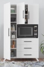 AEKA Ae-2074 Aras Beyaz Çok Amaçlı Mutfak Dolabı&banyo Dolabı, Kiler, 3 Kapaklı, 3 Çekmeceli, Fırın Bölme - Görsel 5