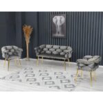 Rozexi Balon Çay Seti Takımı Koltuk Takımı Oturma Odası Kafe Antre Hol Ofis 2+1+1 Gold Metal