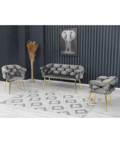 Rozexi Balon Çay Seti Takımı Koltuk Takımı Oturma Odası Kafe Antre Hol Ofis 2+1+1 Gold Metal