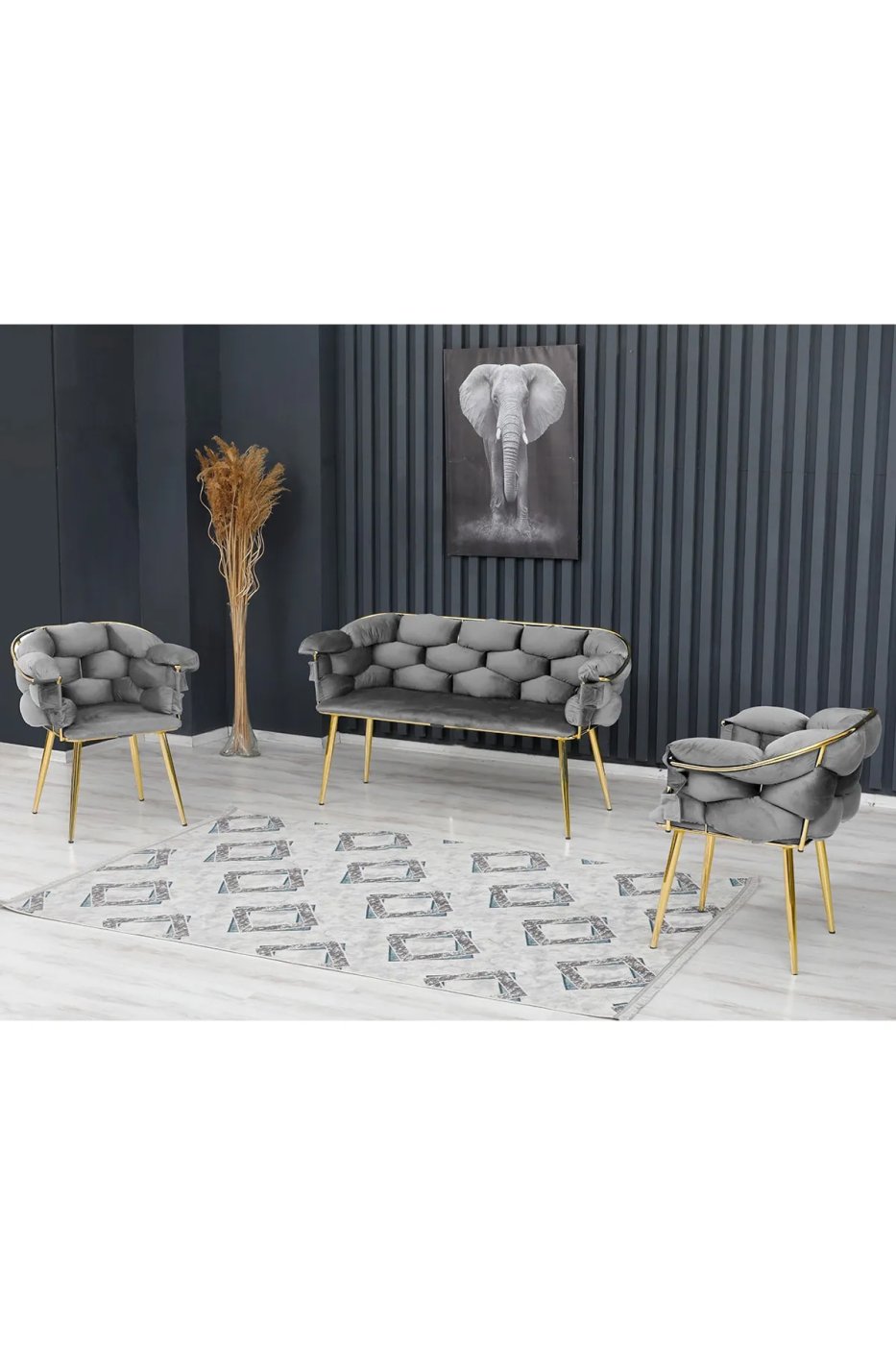 3554594d46bc16a05869a0ae4f4ee2cb Rozexi Balon Çay Seti Takımı Koltuk Takımı Oturma Odası Kafe Antre Hol Ofis 2+1+1 Gold Metal - Görsel 1