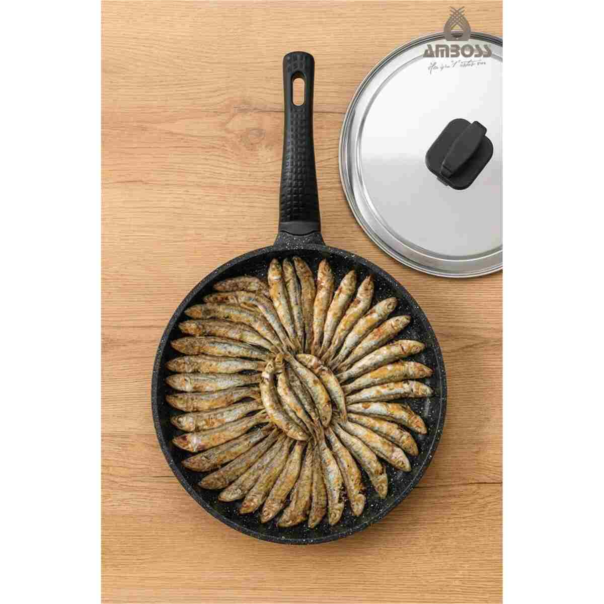 Amboss Döküm Granit Kapaklı Balık Tavası 34 cm - Görsel 10