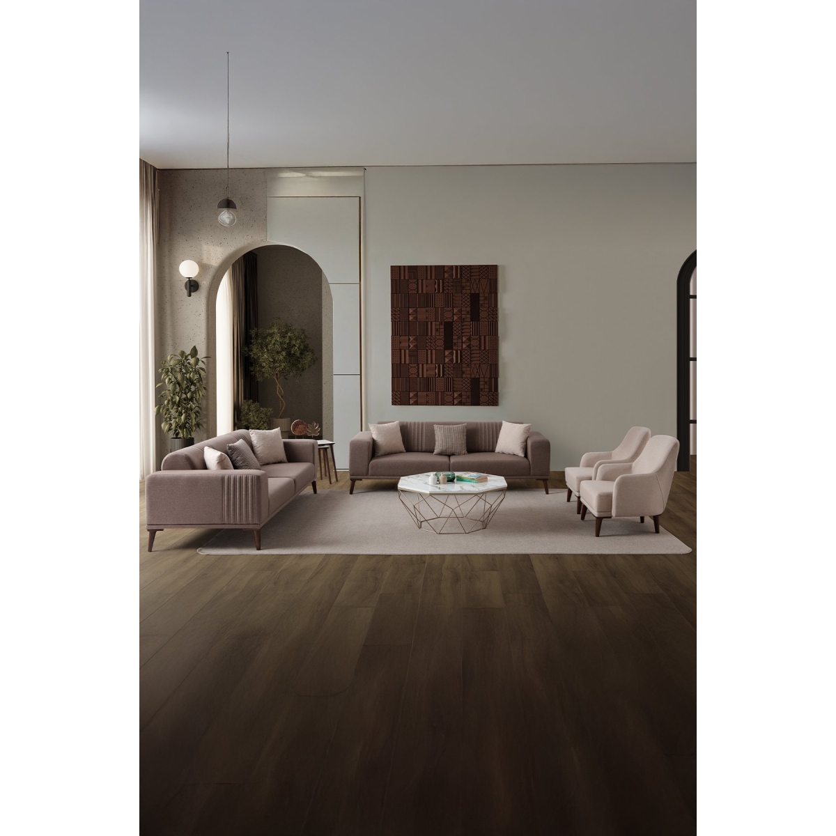 EDSY HOME Regnar 3+3+1+1 Koltuk Takımı Kahverengi - Sütlü Kahve - Görsel 3
