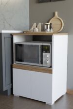 DEKOZUM MİCROCHEF Mikro Dalga Fırın Dolabı Çok Amaçlı Mutfak Dolabı Set Altı Dolap BEYAZ-ÇAM - Görsel 2