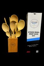 Kitchen Mania 11 Parça Yağlı Kayın Ahşap Kaşık Tahta Spatula Servis Kepçe Ağaç Çatal Maşa Seti-ahşap Standlı - Görsel 3