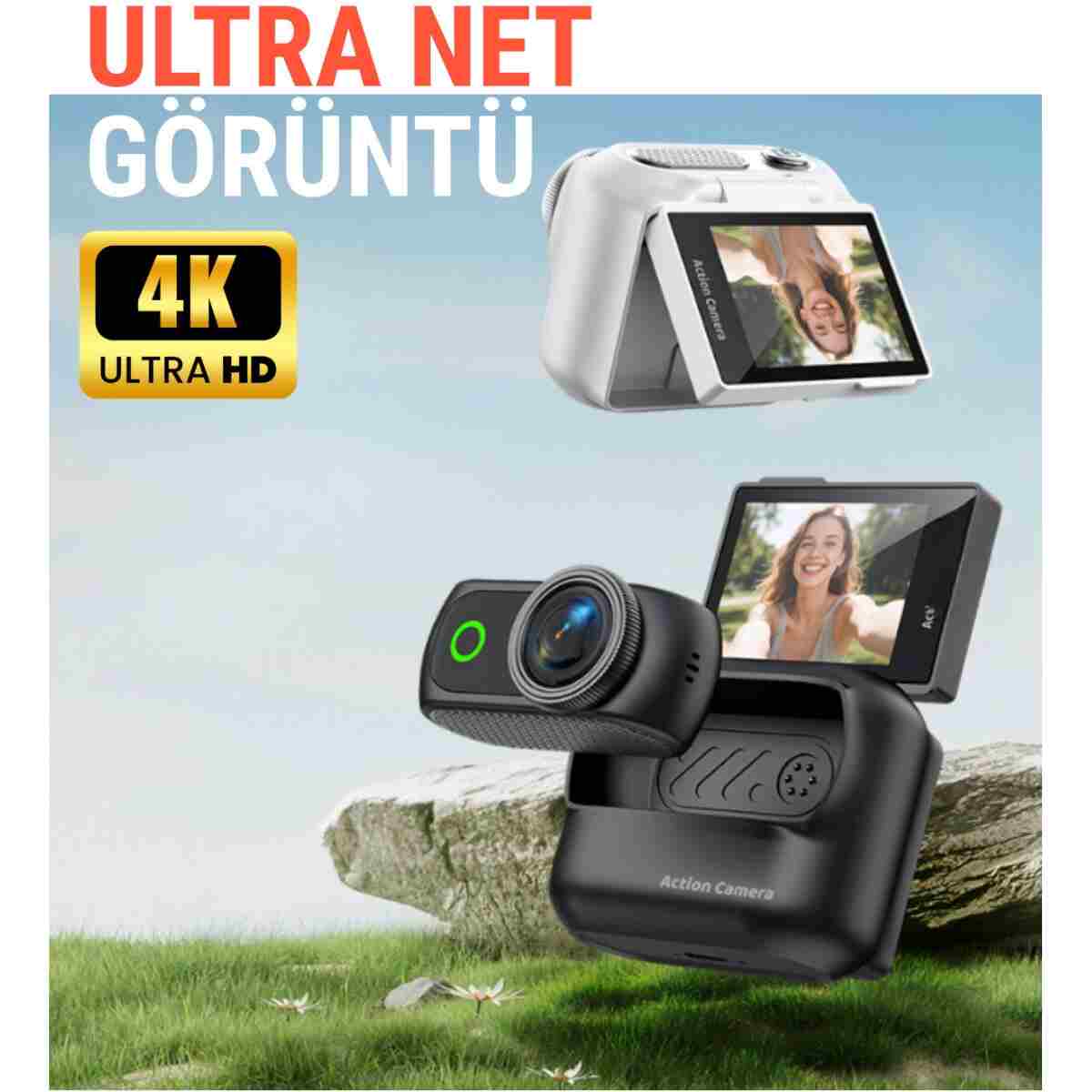 RAYLAX Aksiyon Kamerası 4K Mini 360° Ayrılabilir Kamera Tak Çıkar 180° Döner Ekran WiFi App Geniş Açı Taşınabilir Vlog Kamera - Görsel 2