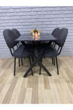 BAMBEDS MOBİLYA Masa Takımı, Yemek Masası, Mutfak Masası, Balkon Masası-70x110 Siyah 4 Sandalye Gri - Görsel 4
