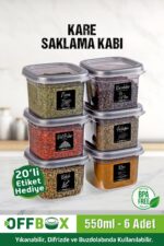 OFFBOX 6 Adet 12 Parça 0,55 Litre Kare Erzak Saklama Kabı Baharatlık Seti 20 Etiket Hediyeli - Görsel 8