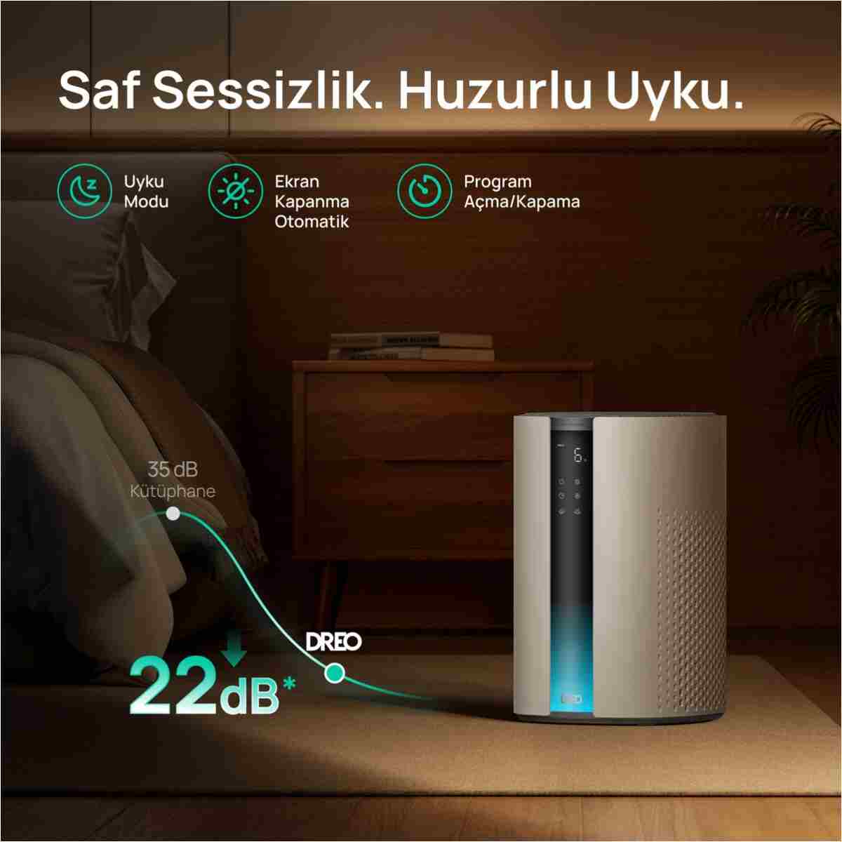 DREO Air Purifier 337S Akıllı Hava Temizleyici, 3 Aşamalı HEPA Filtre, PM2.5 Sensör, LED Ekran Beyaz - Görsel 5