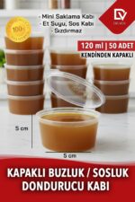EMORFOHOME 50 Adet Sızdırmaz 120 ml Mini Saklama Kabı Sosluk Buzluk Kabı, Et Suyu, Kemik Suyu, Sos Kabı - Görsel 3