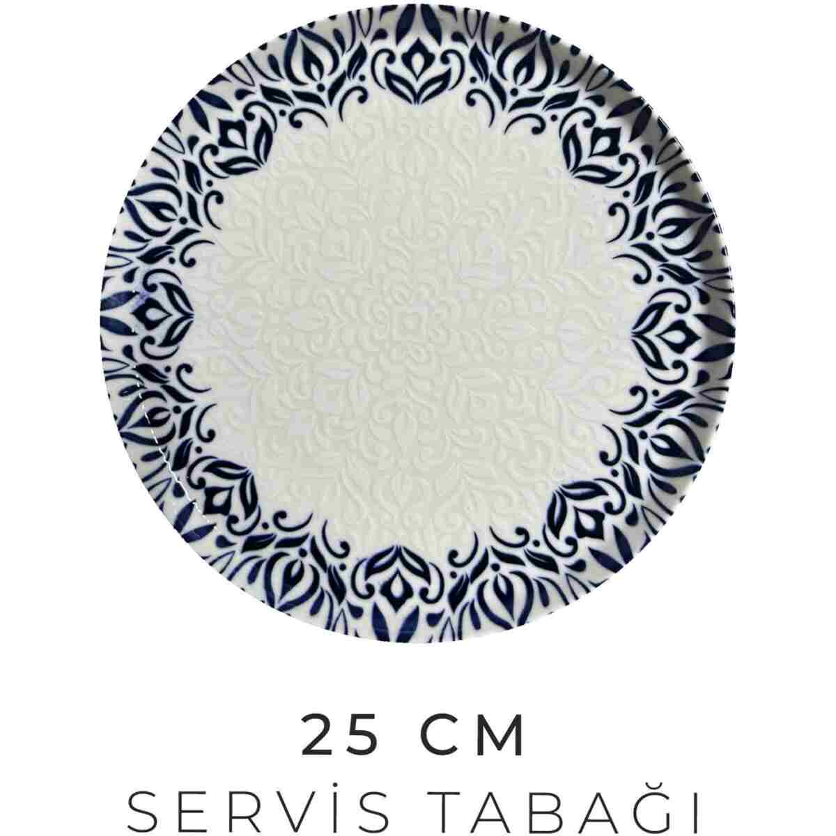 Kitchen Life 24 Parça 6 Kişilik Lale Lacivert Kenarlı New Bone Porselen Yemek Takımı - Çorba Servis Yemek Tabak - Görsel 2