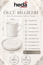 Heda Porselen Rüya Platin Yaldız 12 Parça 6 Kişilik Porselen Kahve Fincan Takımı Kırık Beyaz - Görsel 2