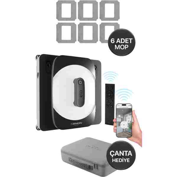Xenon Smart Cam Silme Robotu ve 6 Adet Mop | Elo Serisi, Kumandalı, 3 Modlu, Mobil Kontrollü Set (B02878600003)