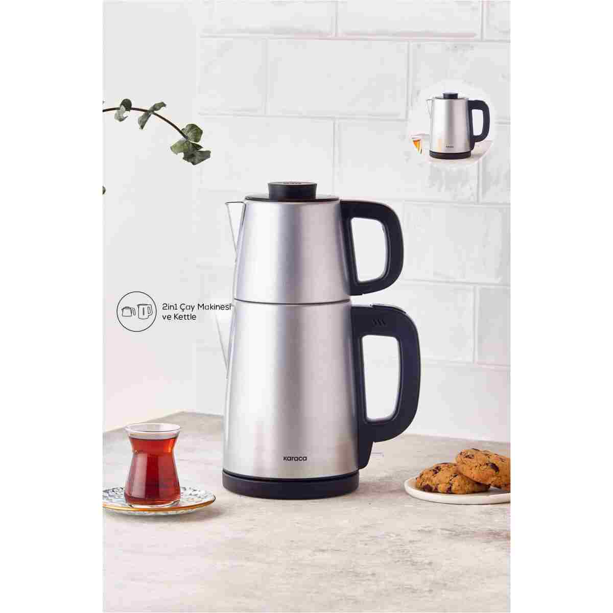 Karaca Tea Break 2 In 1 Çelik Su Isıtıcı Çay Makinesi Inox Siyah - Görsel 9