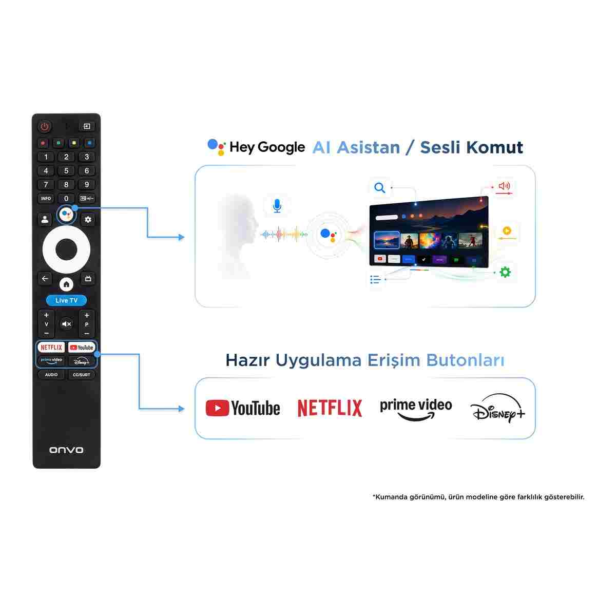 ONVO 55VQ90F3UA 55'' 140 Ekran Uydu Alıcılı 4K Ultra HD Google Smart QLED TV - Görsel 5