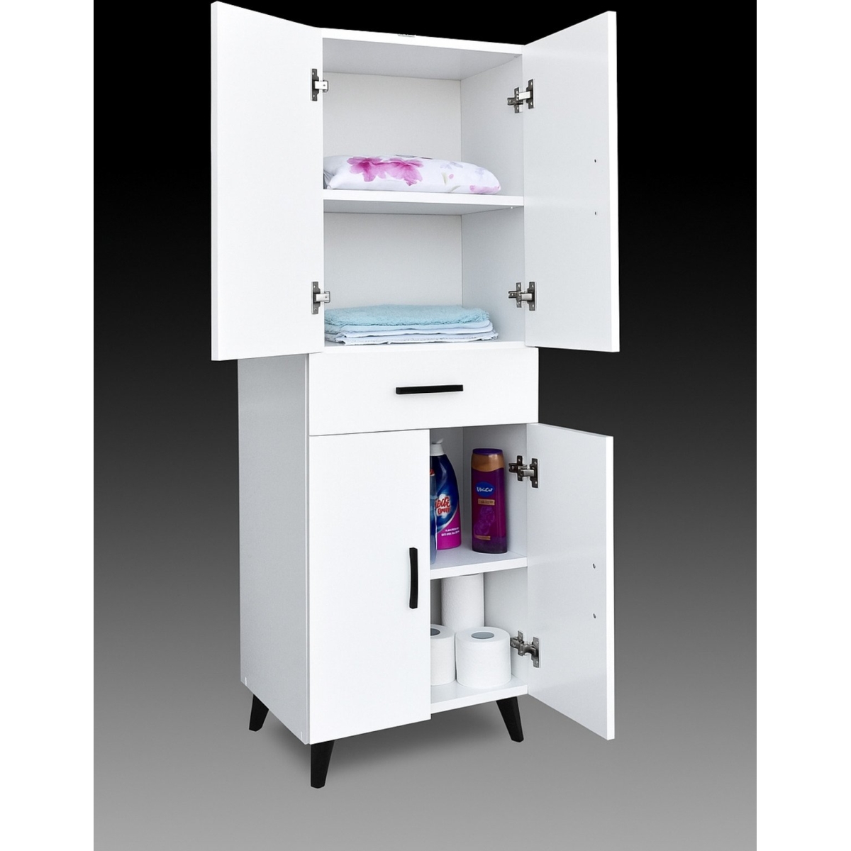 Alesta Life 4 Kapaklı Çekmeceli Mutfak Dolabı Banyo Dolabı Çok Amaçlı Dolap Beyaz - Görsel 2
