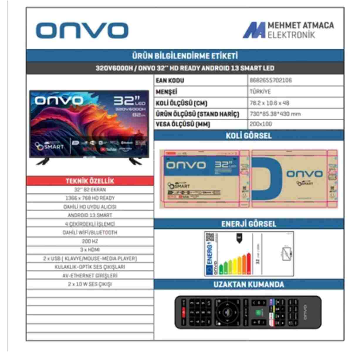 ONVO 32OV6000H Hd 32" 82 Ekran Uydu Alıcılı Android Smart Led Tv - Görsel 2