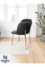 NUNKA HOME Arya Gold Line Serisi Antrasit Renk +6 Sandalyeli Mdf Lak Panel İroni Masa Takımı - Görsel 6
