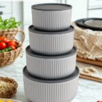 Nandy Home 4'lü Set Çizgili, Yuvarlak Saklama Kabı Seti / 2,5lt.- 1,5lt.- 0,80lt.- 0,45lt.