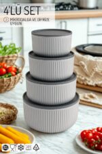 Nandy Home 4'lü Set Çizgili, Yuvarlak Saklama Kabı Seti / 2,5lt.- 1,5lt.- 0,80lt.- 0,45lt.