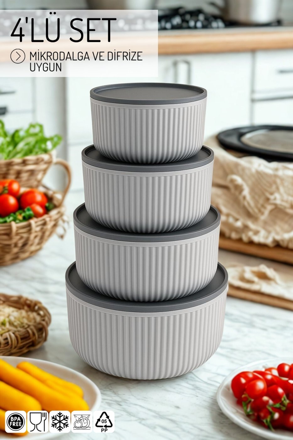 3921e2aad562f112b79ad3f49d9a2cfb Nandy Home 4'lü Set Çizgili, Yuvarlak Saklama Kabı Seti / 2,5lt.- 1,5lt.- 0,80lt.- 0,45lt. - Görsel 1
