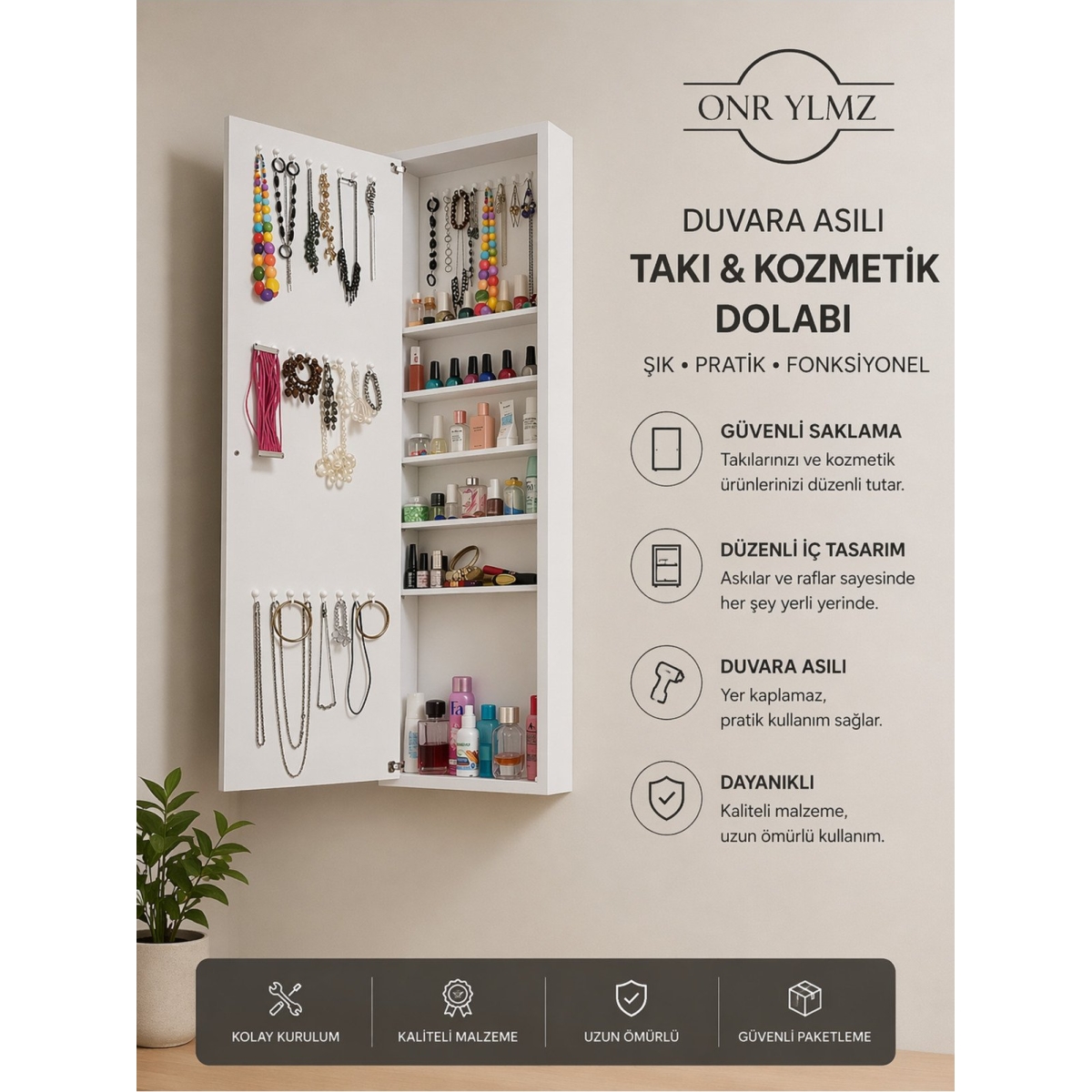 Yc Dekor Duvara monte Aynalı takı dolabı - Görsel 2