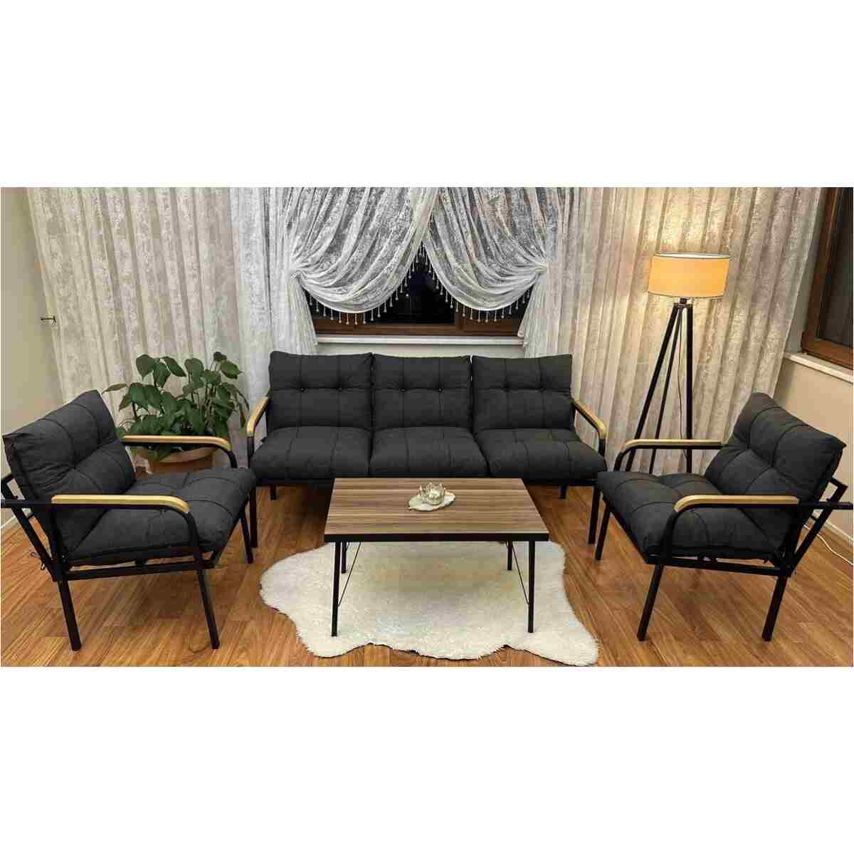 Modern Style Home Modern Sarıyer Balkon, Bahçe, Cafe - Metal Kanepe Koltuk Takımı - 3 1 1 Sehpa - Görsel 2