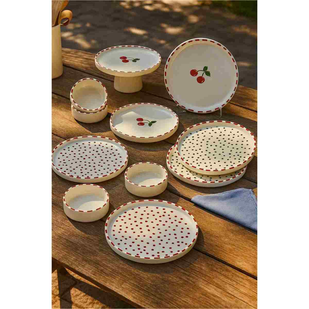 Kitchen Life 11 Parça 6 Kişilik Cherry Stackable Kahvaltı Takımı - Kirazlı Kahvaltılık Sunum Tabağı - Görsel 2