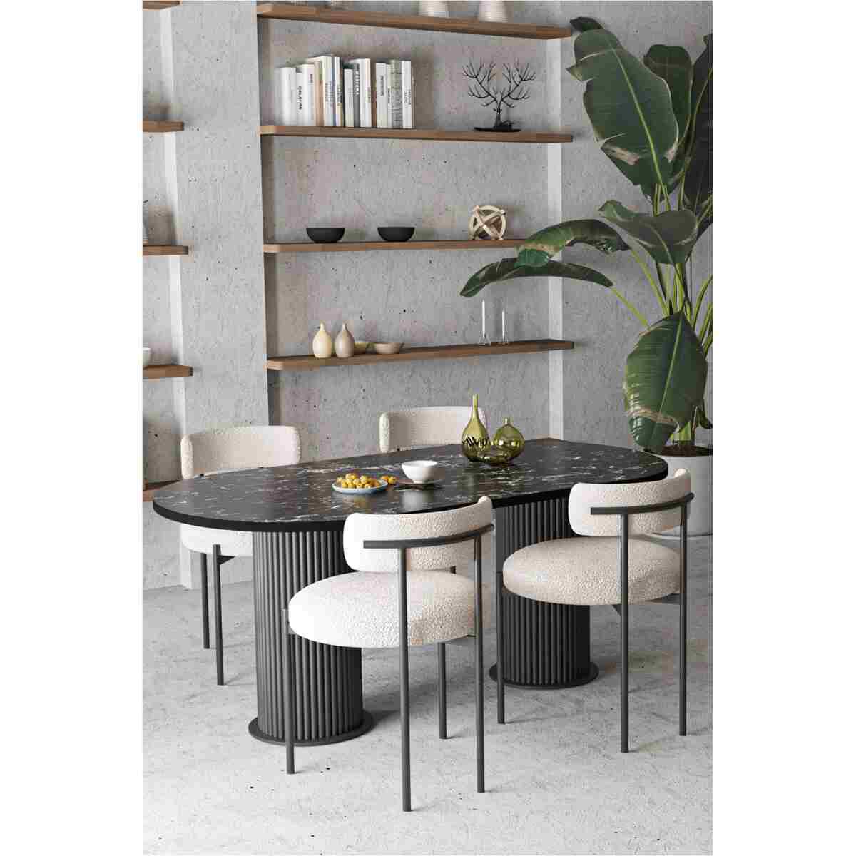 AVVİO Olivya Teddy Sandalye Bohem Lake Mdf Ayak 80x160 Yemek Masası Mutfak Masası Masa Sandalye Takımı - Görsel 6