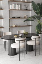 AVVİO Olivya Teddy Sandalye Bohem Lake Mdf Ayak 80x160 Yemek Masası Mutfak Masası Masa Sandalye Takımı - Görsel 6