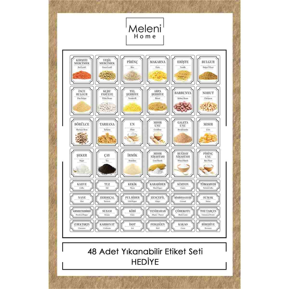 Meleni Home 46 Parça Kare Erzak Ve Bakliyat Saklama Kabıbaharat Seti 12x300ml 10x(350ML 500ML 1100ML) 4x1700ml - Görsel 8