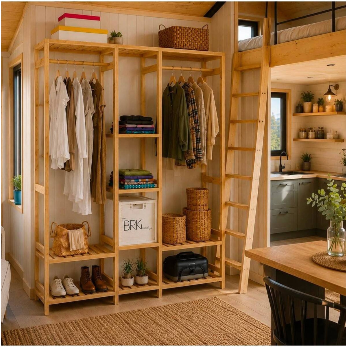 BRK Design BRKDESING Ahşap Açık Gardırop 150x140x30 - Görsel 3