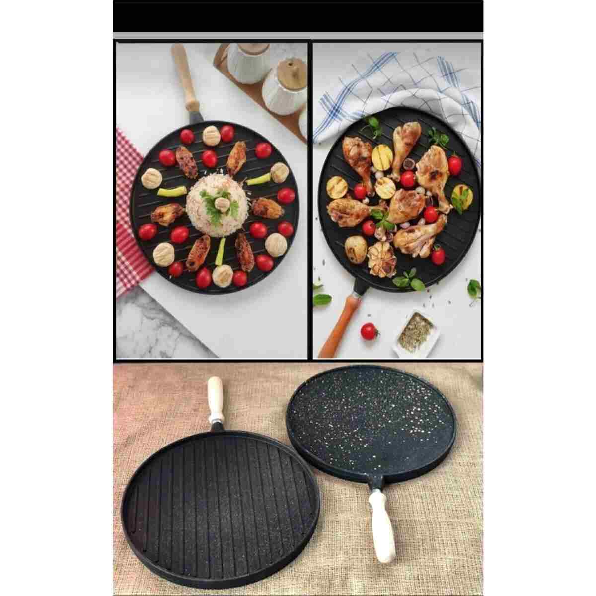 AKAL 36 Cm Çift Taraflı Granit Döküm Gözleme Ve Et Tavası Çok Amaçlı Tava - Görsel 2