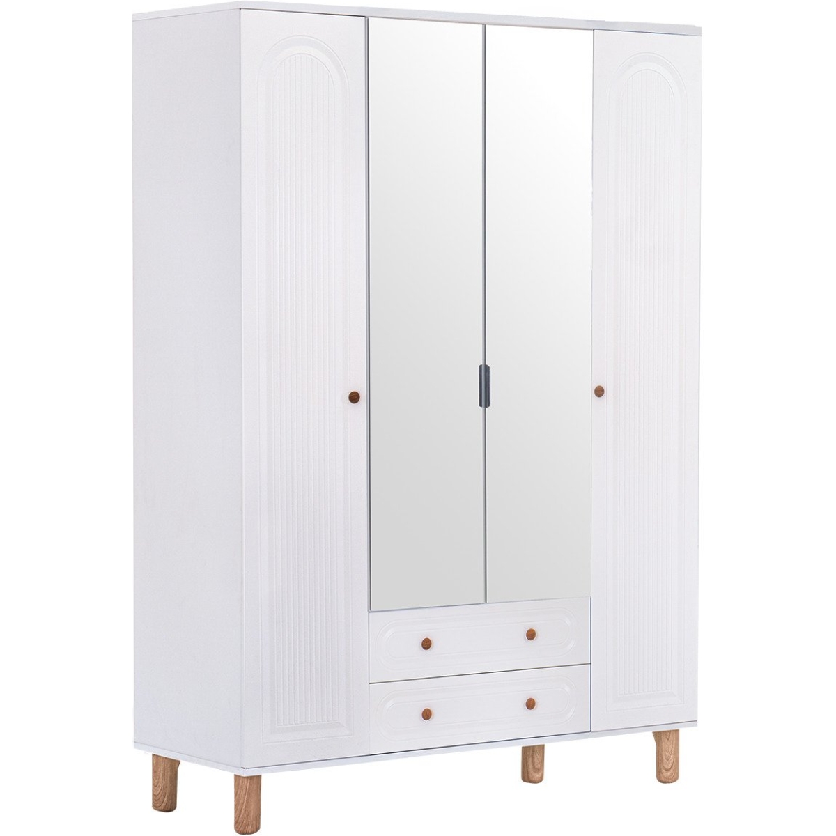 Kilim Mobilya Bohera Plus Aynalı Dört Kapaklı Dolap (MDF kapaklı, yüksek ayaklı, iki çekmeceli, 200cm yükseklikte) - Görsel 5