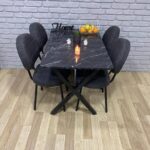 BAMBEDS MOBİLYA Masa Takımı, Yemek Masası, Mutfak Masası, Balkon Masası - 60x120Siyah 4 Sandalye