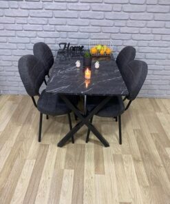 BAMBEDS MOBİLYA Masa Takımı, Yemek Masası, Mutfak Masası, Balkon Masası - 60x120Siyah 4 Sandalye