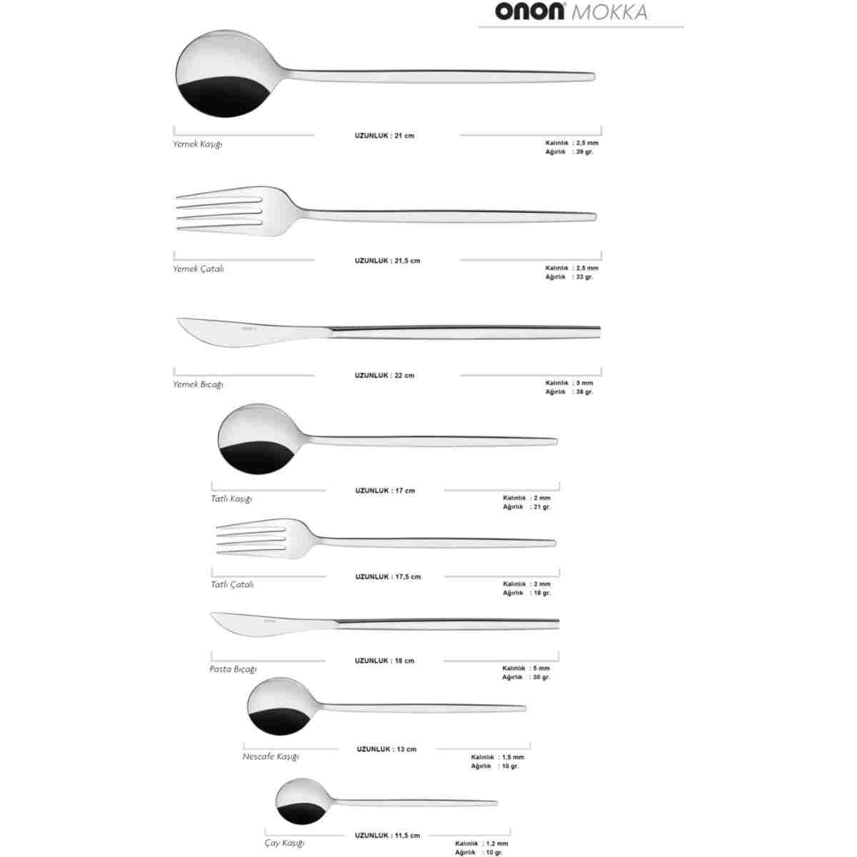 on-on Mokka 6 Kişilik 30 Parça Çatal Kaşık Bıçak Takımı - Görsel 9
