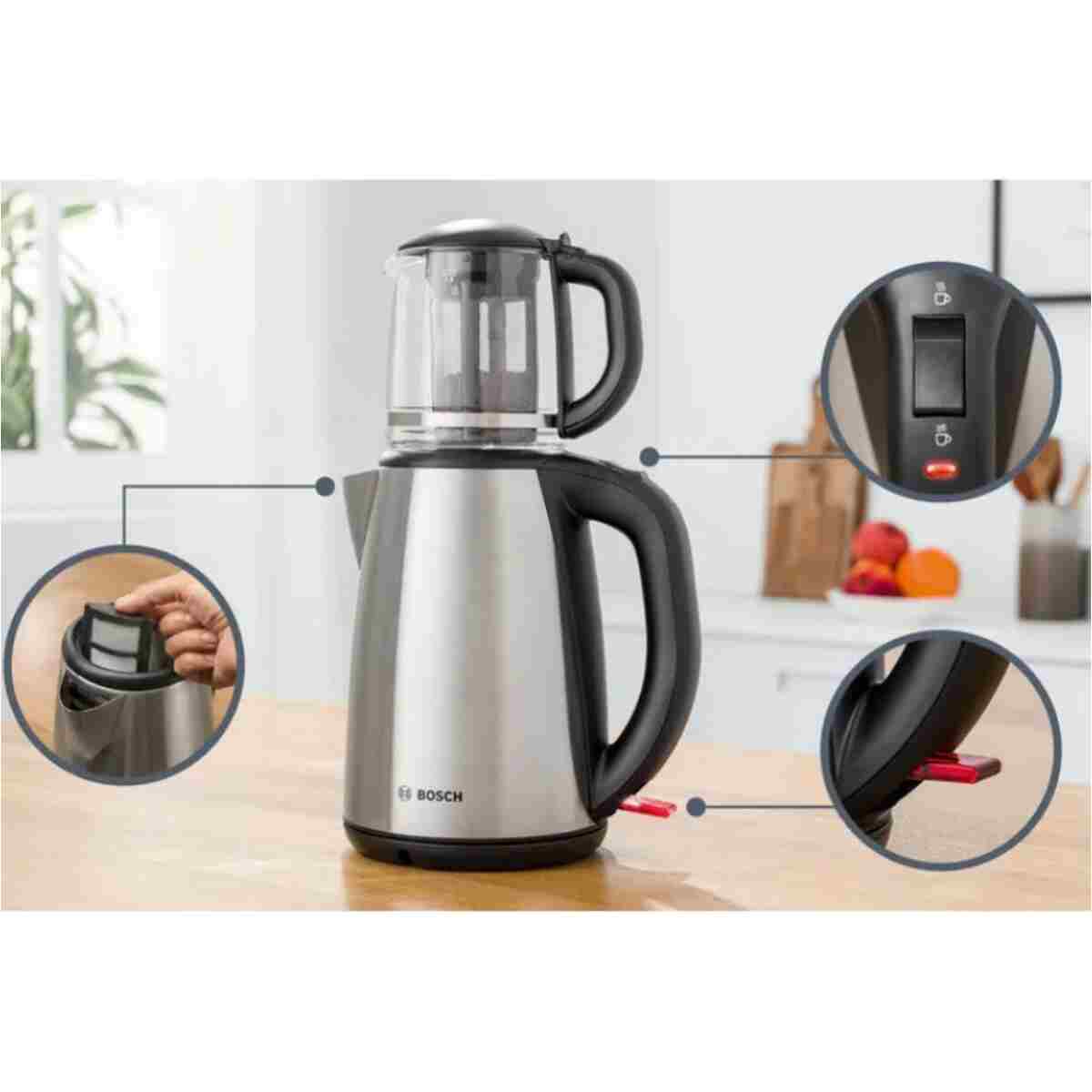 Bosch TTA5603 Paslanmaz Çelik Çay Makinesi Cam Demlikli Tea Maker - Görsel 5