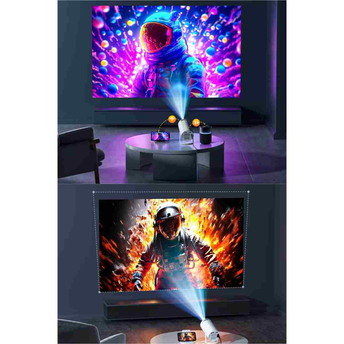 ELECTROZEN HY300-1 Taşınabilir Projektör 1080P Android Son Sürüm Kablosuz Bağlantı Mini Ev Sineması 4K yansıtma - Görsel 2