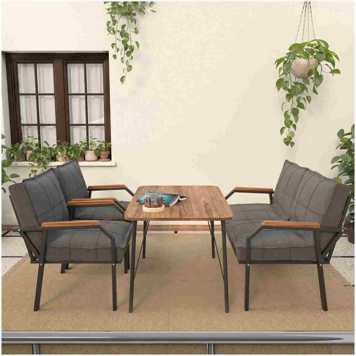 Mygusi Hayal Balkon, Bahçe, Cafe, Metal Kanepe Koltuk Takımı , Bahçe Mobilyası, 60x90 Masalı - 211 Koyu Gri - Görsel 3