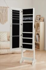 Myplas Modern Tasarımlı Aynalı Kitlenebilir Ahşap Takı ve Makyaj Dolabı Ayaklı Boy Aynası Beyaz 160x37 - Görsel 6