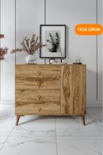 mapahomeliving Simple 4 Çekmeceli 1 Kapaklı Modern Şifonyer Beyaz Gümüş - Görsel 7