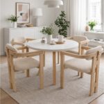 weltwood 4 Kişilik Butterfly Yemek Masası ve 4 İskandinav Sandalye | 103 cm Çap MDF Masa Tablası | %100 Ham Kayın Ağacından Malzeme