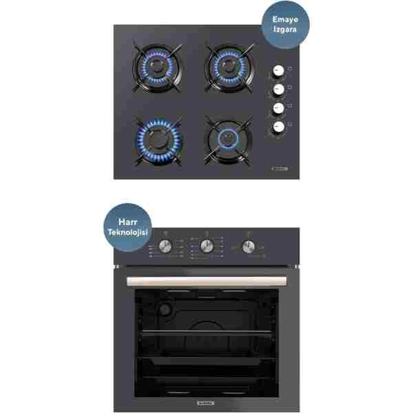 KUMTEL 2'li Antrasit Cam Ankastre Set (FIRIN VE OCAK)
