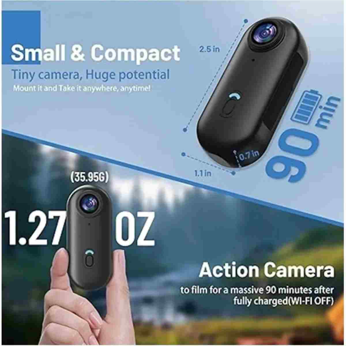 Serreha FaroxTech Mini Wifi Aksiyon Kamerası 1080P Taşınabilir Giyilebilir Video Kaydedici Su Geçirmez - Görsel 3