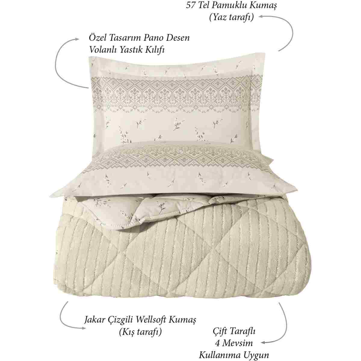 Otelonia Striped Jakarlı Wellsoft Çift Kişilik Uyku Seti Lastikli Çarşaflı 4 Parça - Görsel 3