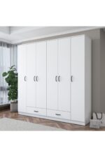 Rani Mobilya Rani BA134 Geniş Gardırop Elbise Dolabı 6 Kapaklı 2 Çekmeceli 14 Raflı 2 Askılı Beyaz - Görsel 8