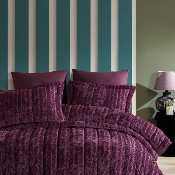 Elart Velvet Comfort Set Uyku Seti Çift Kişilik Kadife 3 Parça (230x220 cm)i Mürdüm