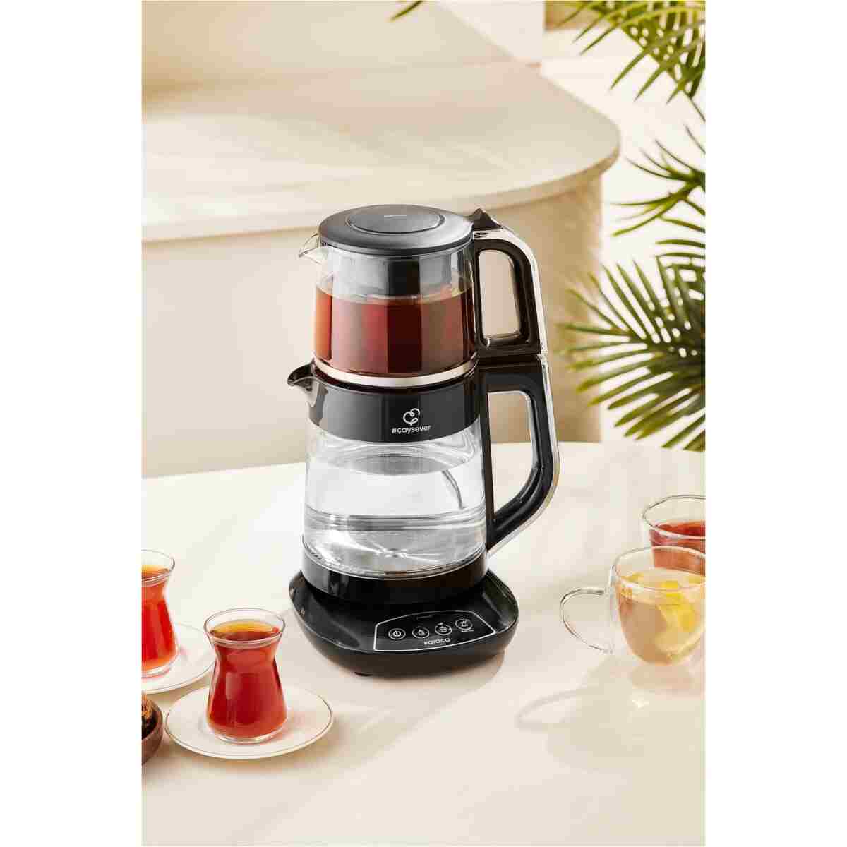 Karaca Çaysever 3 In 1 Konuşan Cam Çay Makinesi Su Isıtıcı Ve Mama Suyu Hazırlama 1700w Chrome - Görsel 2